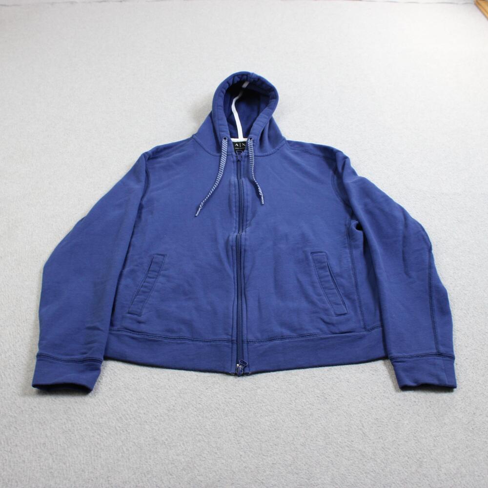 Armani Exchange Hoodie Women XS Blue Full Zip Sweatshirt Boxy Oversize Athleisur